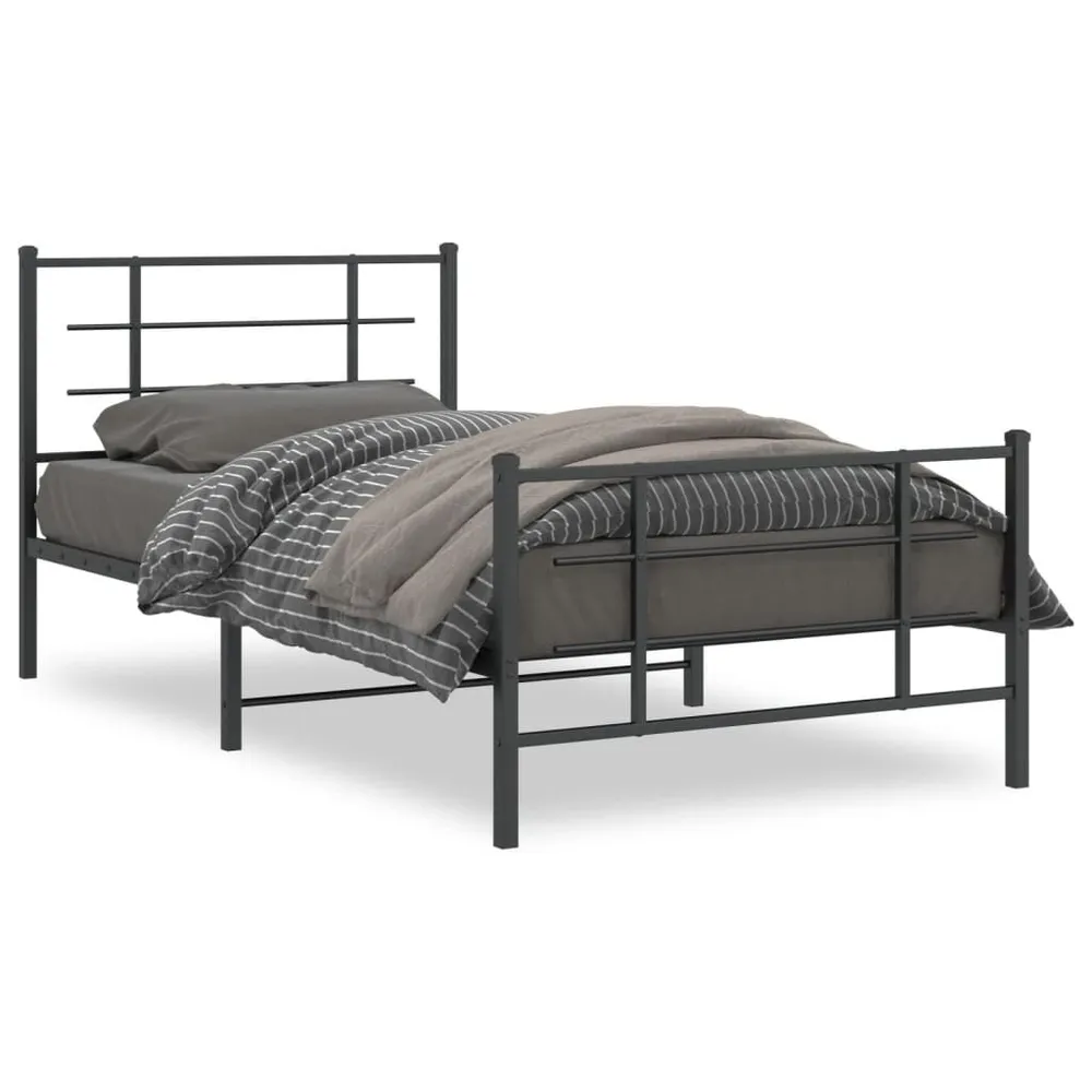 Estrutura de cama com cabeceira e pés 107x203 cm metálico preto