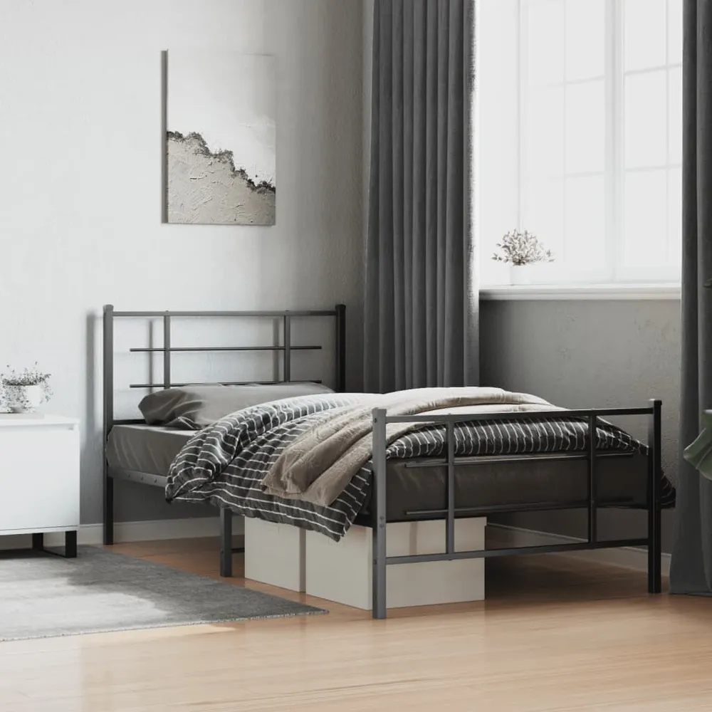 Estrutura de cama com cabeceira e pés 107x203 cm metálico preto