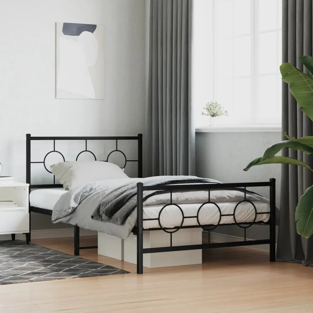 Estrutura de cama com cabeceira e pés 107x203 cm metálico preto