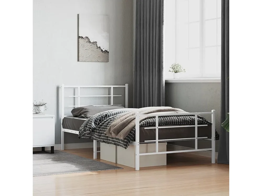 Estrutura de cama com cabeceira e pés 107x203 cm metálico branco