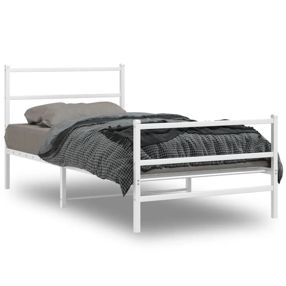 Estrutura de cama com cabeceira e pés 107x203 cm metálico branco
