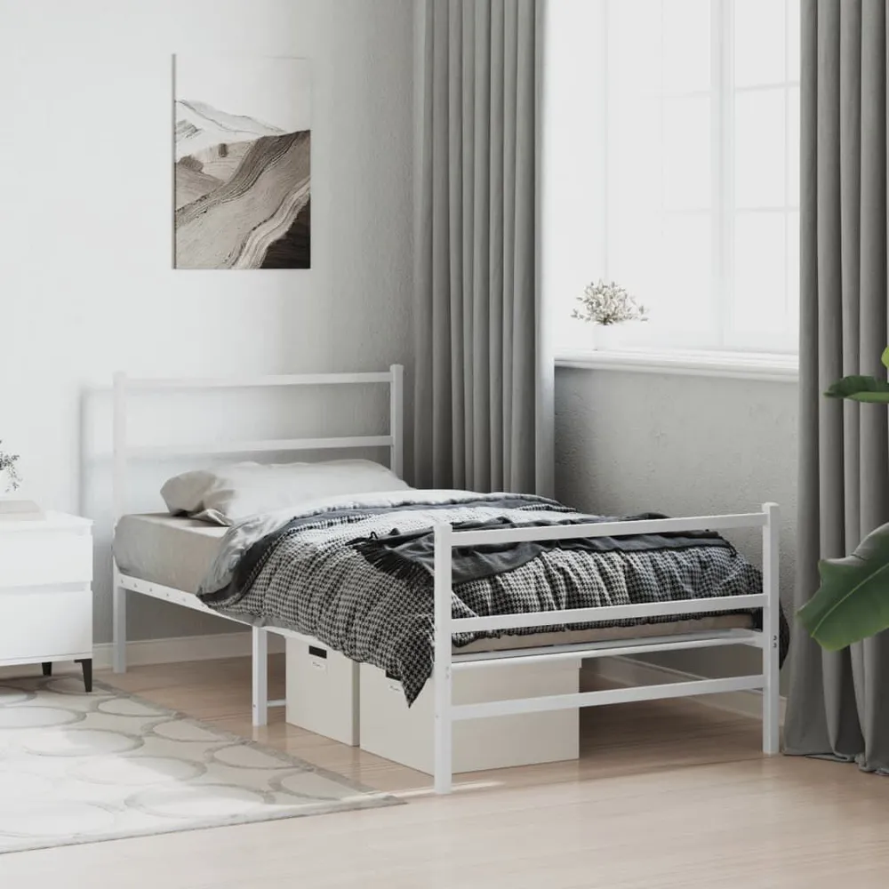 Estrutura de cama com cabeceira e pés 107x203 cm metálico branco
