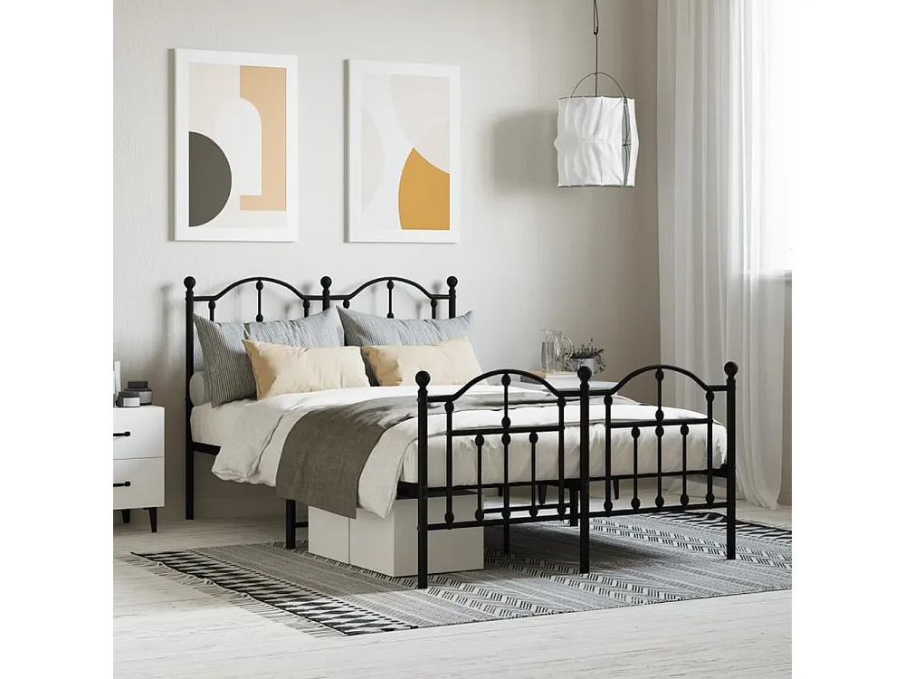 Estrutura de cama com cabeceira e pés 120x190 cm metálico preto