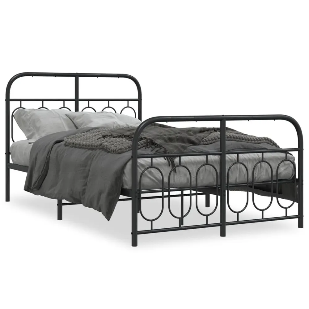 Estrutura de cama com cabeceira e pés 120x190 cm metálico preto
