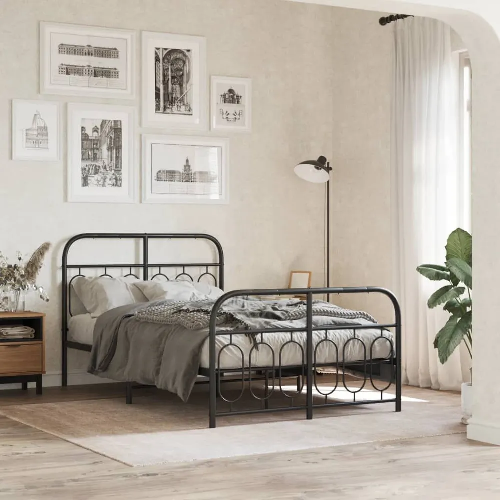 Estrutura de cama com cabeceira e pés 120x190 cm metálico preto