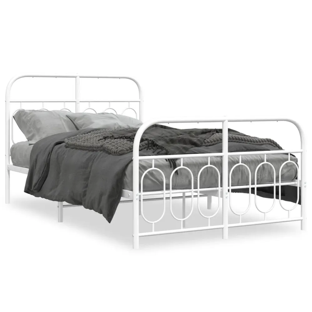 Estrutura de cama com cabeceira e pés 120x190 cm metálico branco