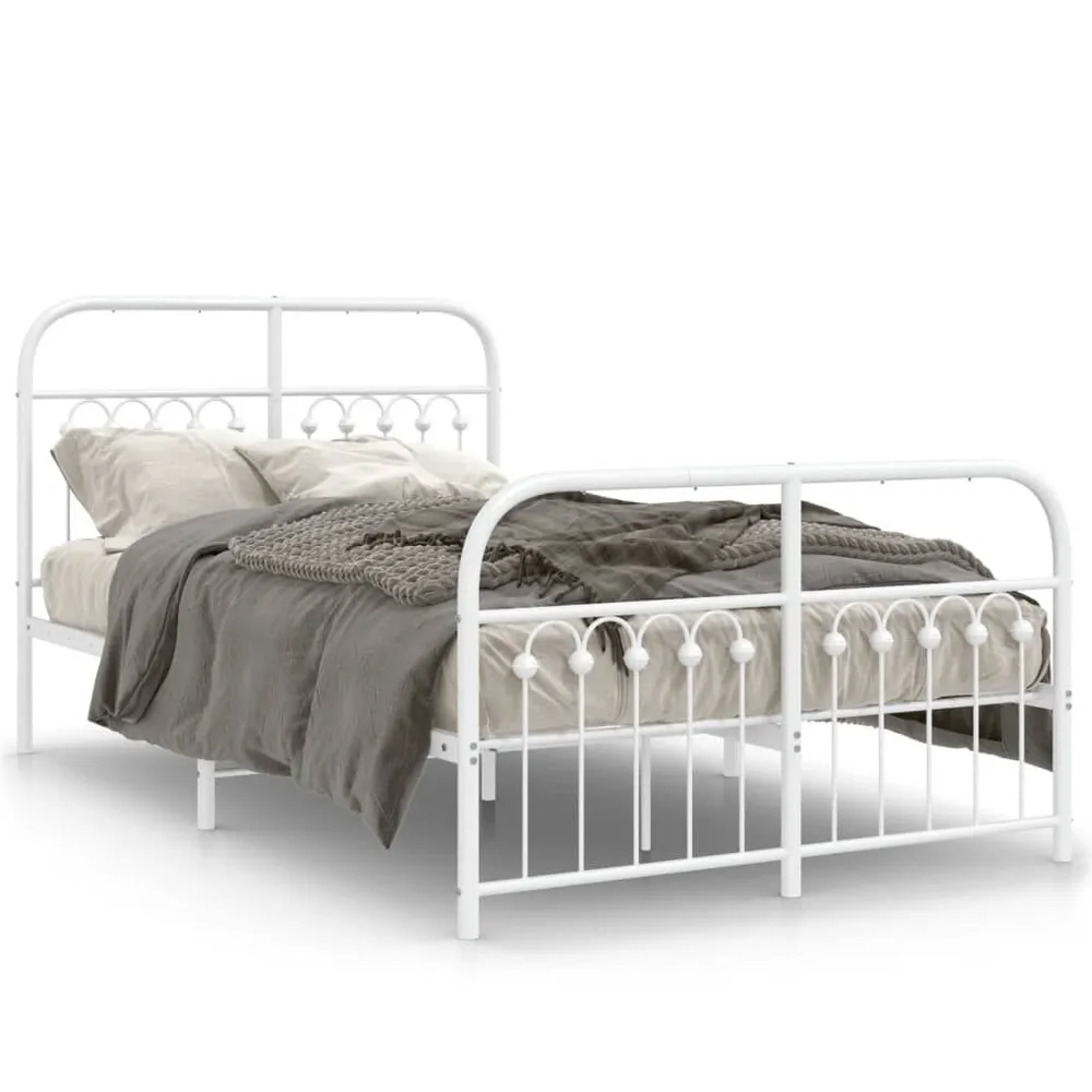 Estrutura de cama com cabeceira e pés 120x190 cm metálico branco