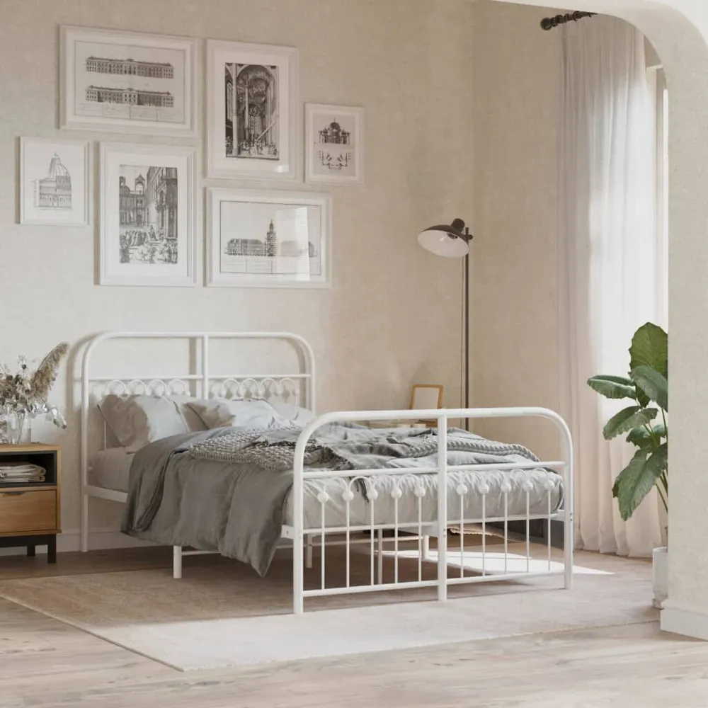 Estrutura de cama com cabeceira e pés 120x190 cm metálico branco