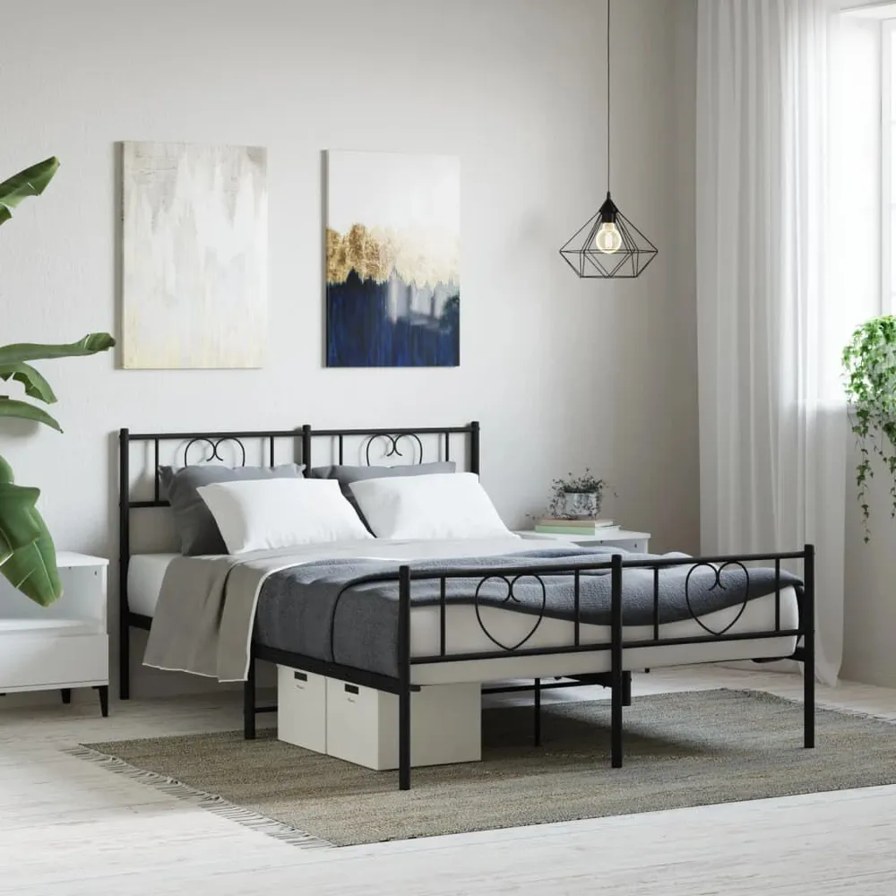 Estrutura de cama com cabeceira e pés 120x190 cm metálico preto