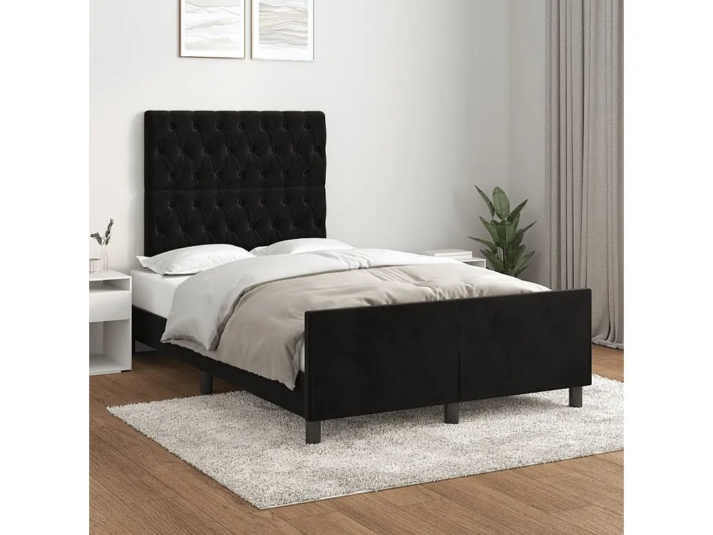 Estrutura de cama com cabeceira 120x190 cm veludo preto
