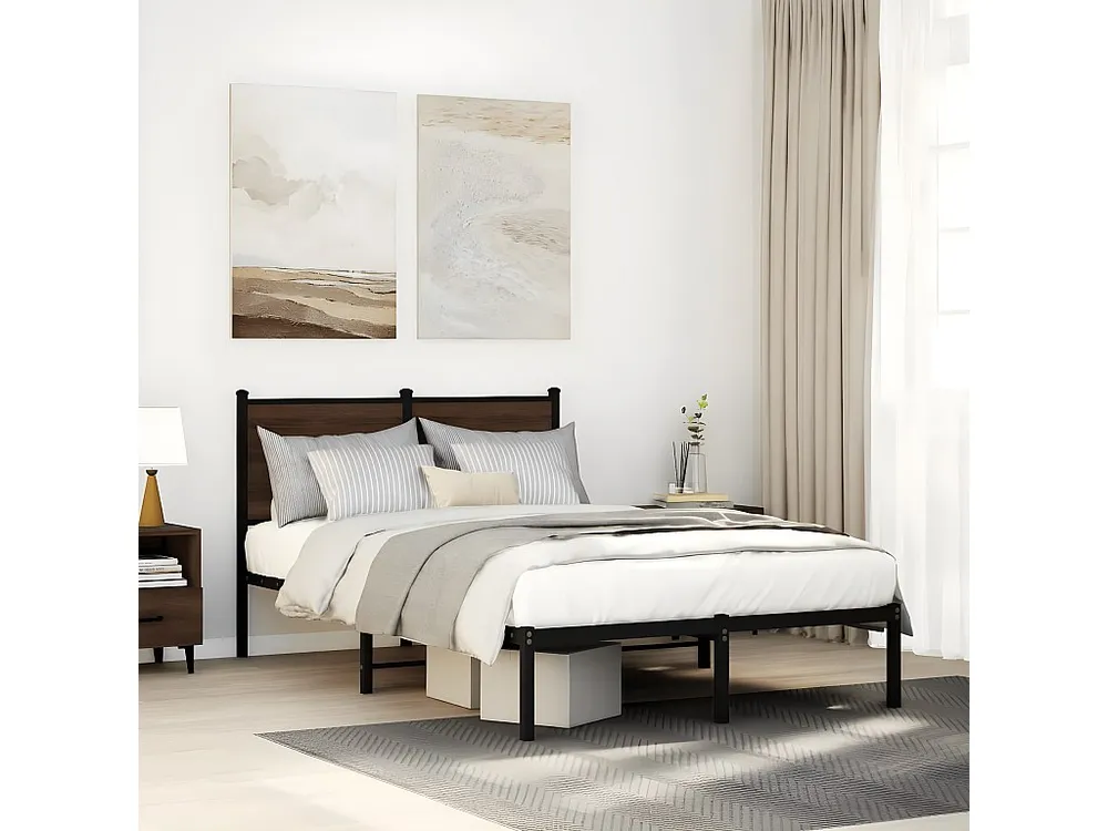 Estrutura cama com cabeceira 120x190cm metálico carvalho castanho