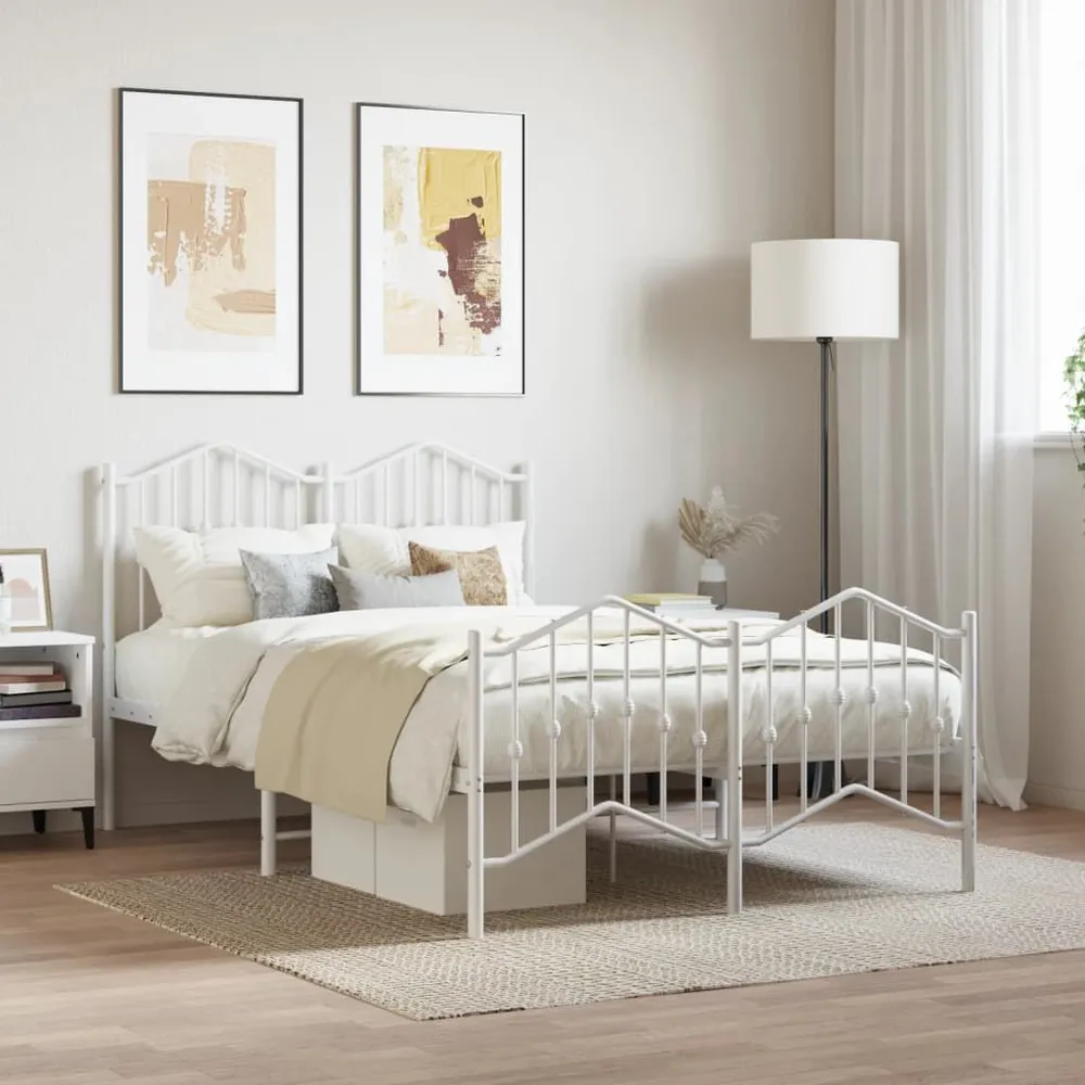 Estrutura de cama com cabeceira e pés 120x200 cm metálico branco