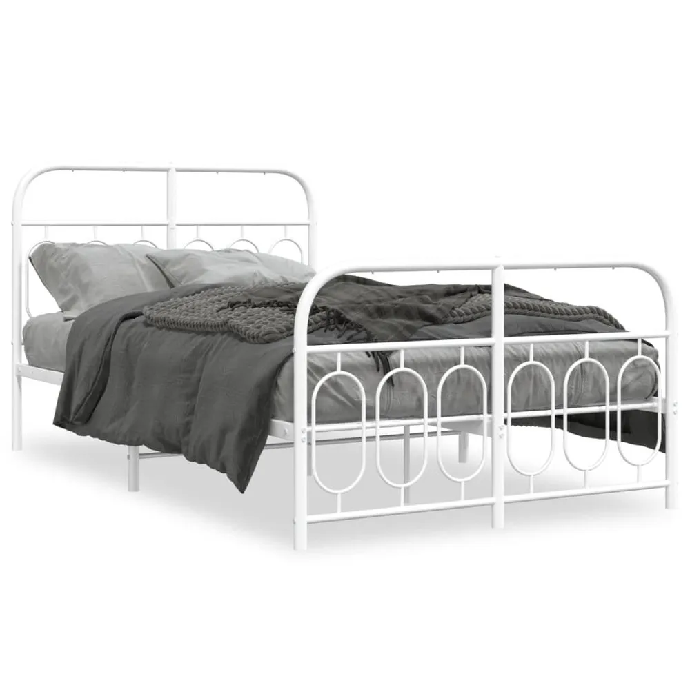 Estrutura de cama com cabeceira e pés 120x200 cm metálico branco