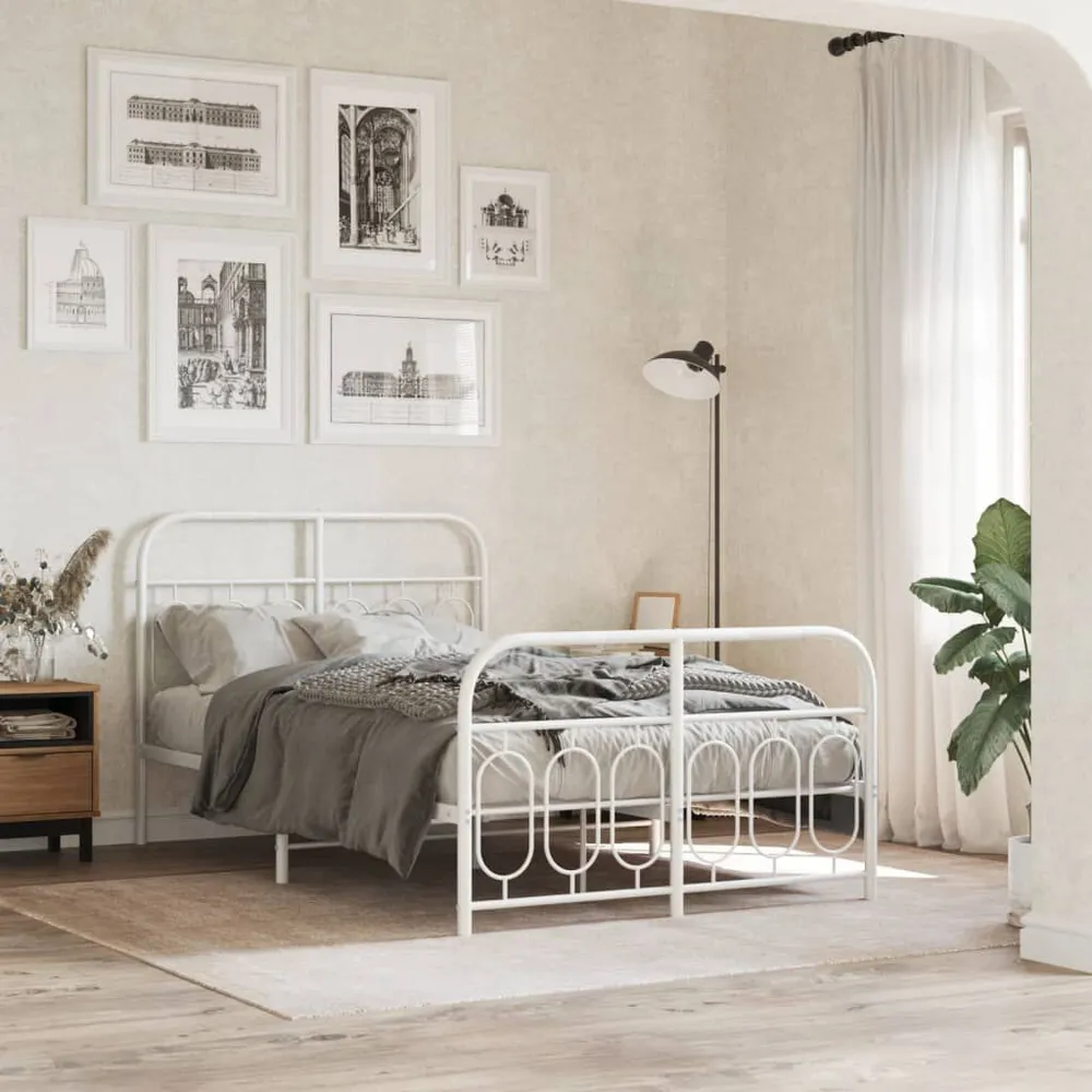 Estrutura de cama com cabeceira e pés 120x200 cm metálico branco