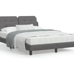Estrutura cama com cabeceira 120x200cm couro artificial cinzento