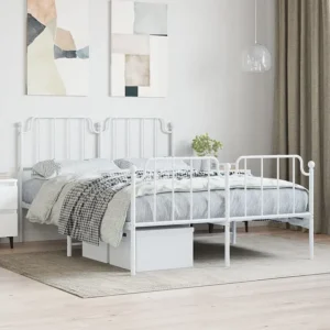 Estrutura de cama com cabeceira e pés 135x190 cm metálico branco
