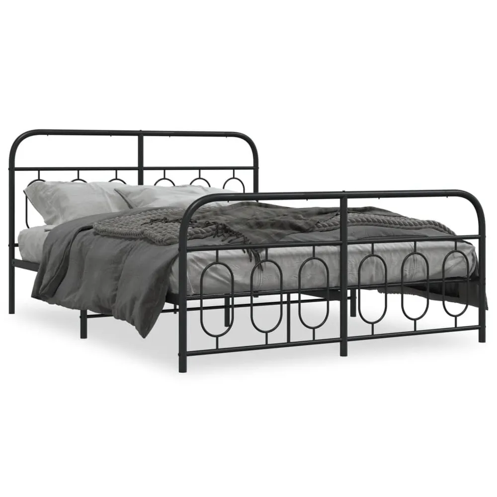 Estrutura de cama com cabeceira e pés 135x190 cm metálico preto