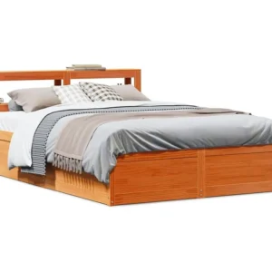 Estrutura cama com cabeceira 135x190cm pinho maciço castanho-mel