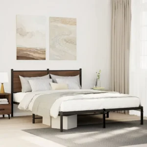 Estrutura de cama com cabeceira 137x190cm metálico carvalho fumado