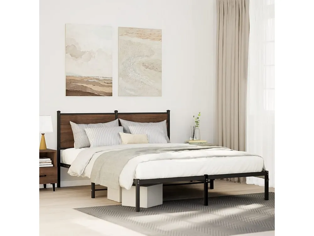 Estrutura de cama com cabeceira 137x190cm metálico carvalho fumado