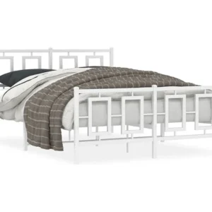 Estrutura de cama com cabeceira e pés 140x190 cm metálico branco