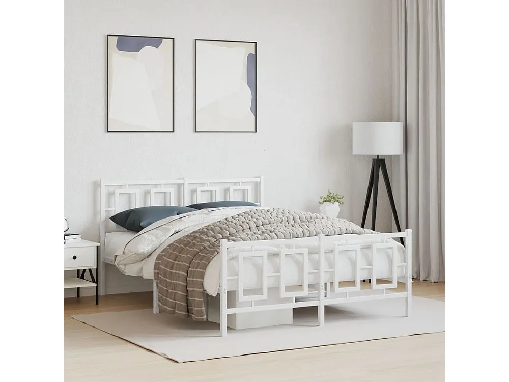 Estrutura de cama com cabeceira e pés 140x190 cm metálico branco