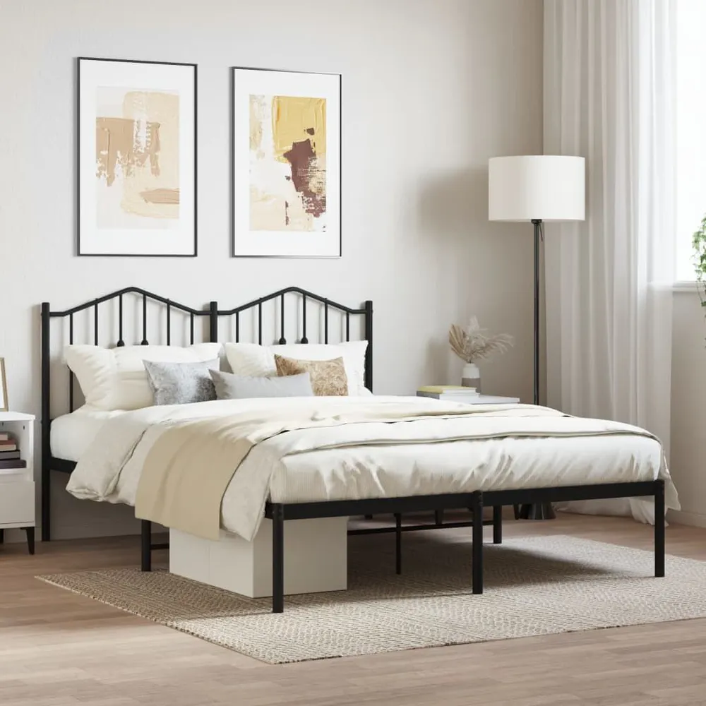 Estrutura de cama com cabeceira 140x190 cm metálico preto