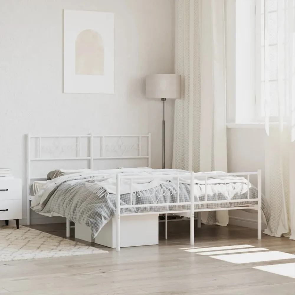 Estrutura de cama com cabeceira e pés 140x190 cm metálico branco