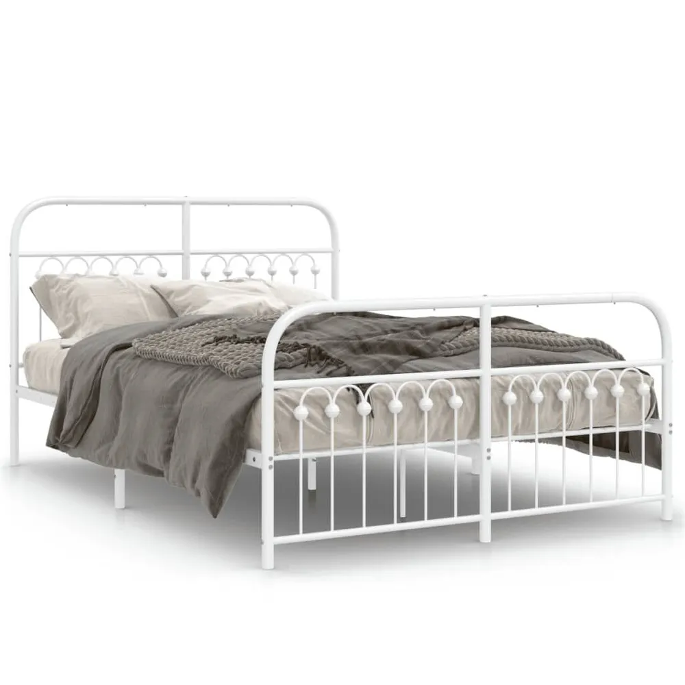 Estrutura de cama com cabeceira e pés 140x190 cm metálico branco