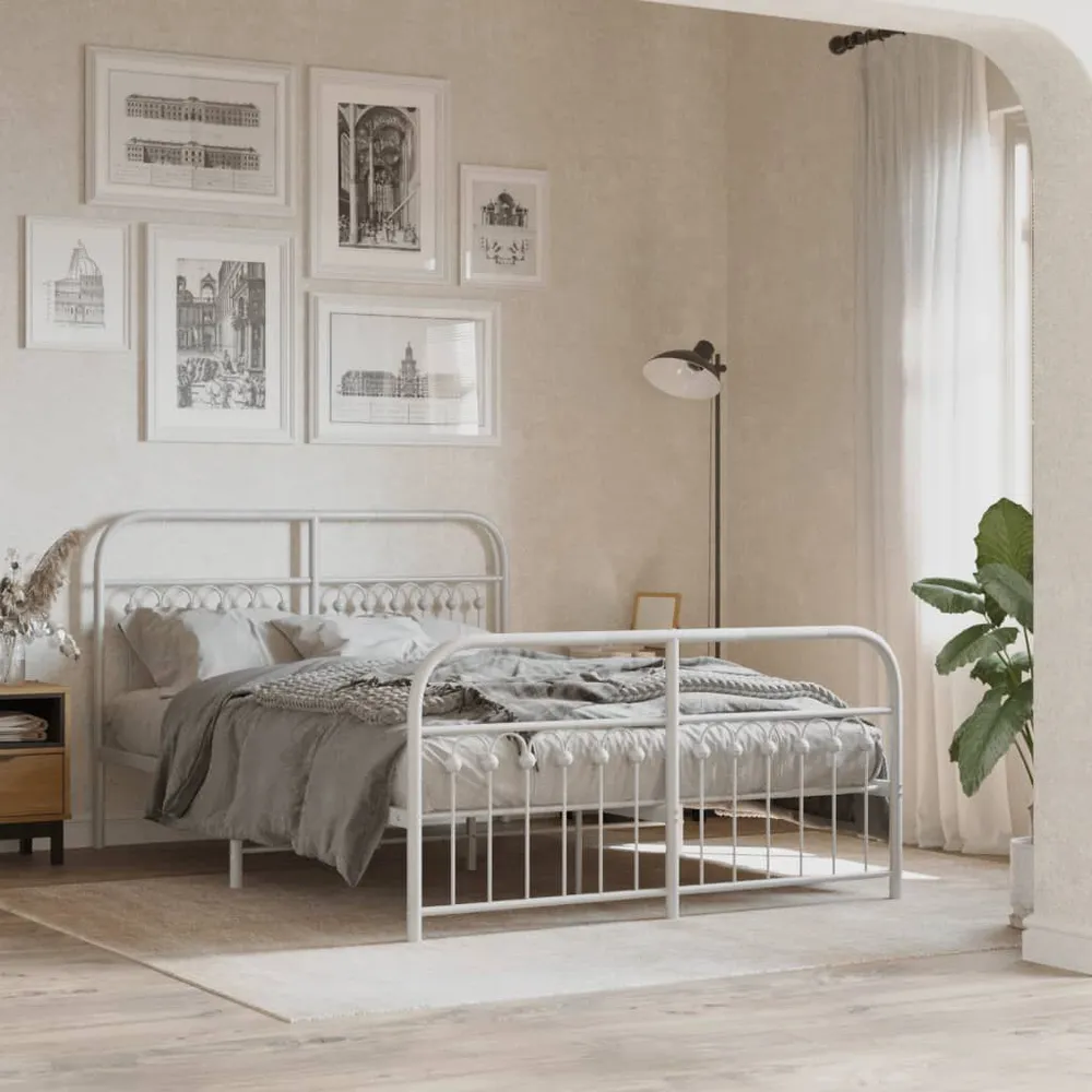 Estrutura de cama com cabeceira e pés 140x190 cm metálico branco