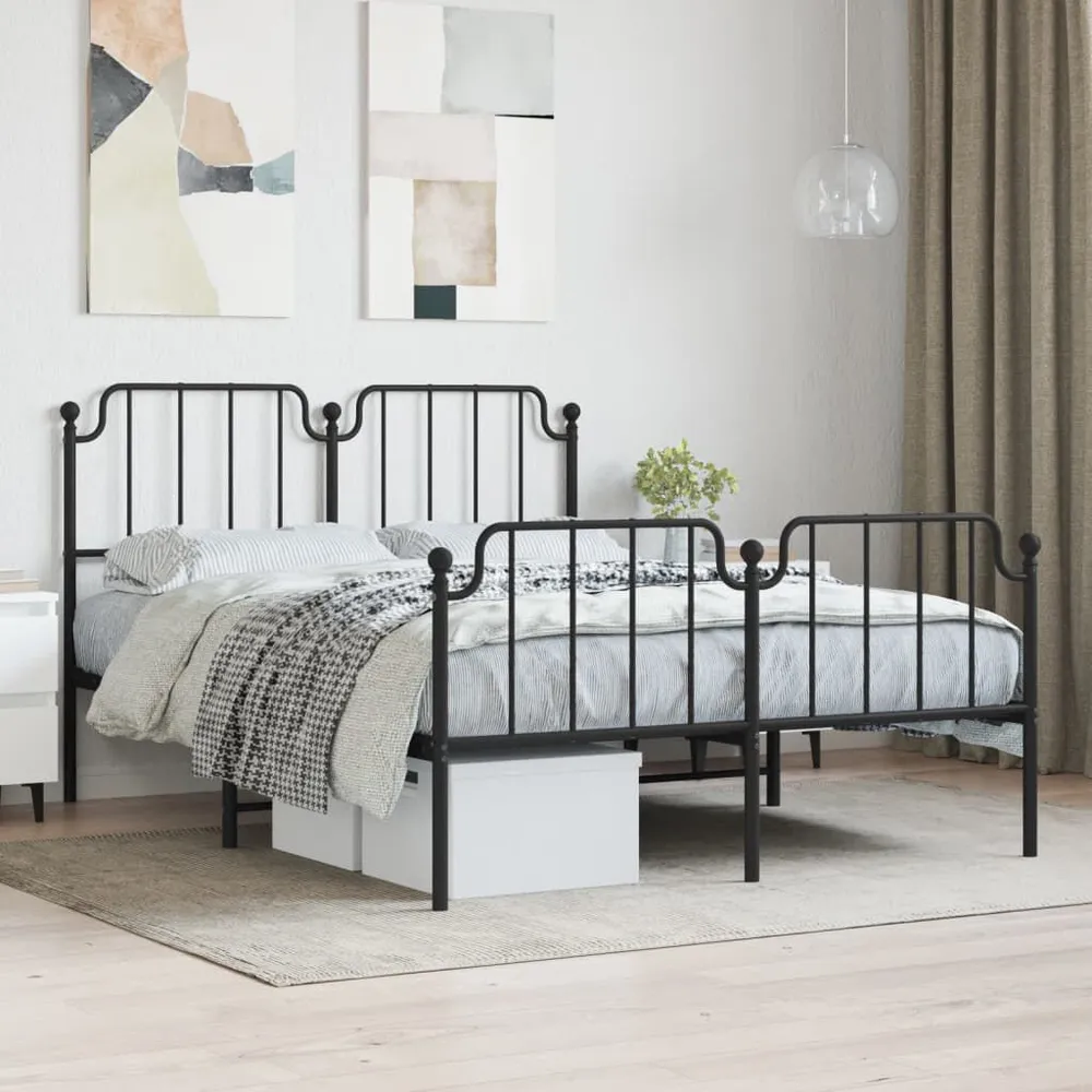 Estrutura de cama com cabeceira e pés 140x190 cm metálico preto
