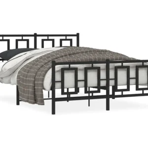 Estrutura de cama com cabeceira e pés 140x190 cm metálico preto