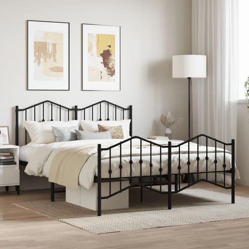 Estrutura de cama com cabeceira e pés 140x190 cm metálico preto