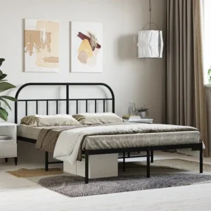 Estrutura de cama com cabeceira 140x190 cm metálico preto