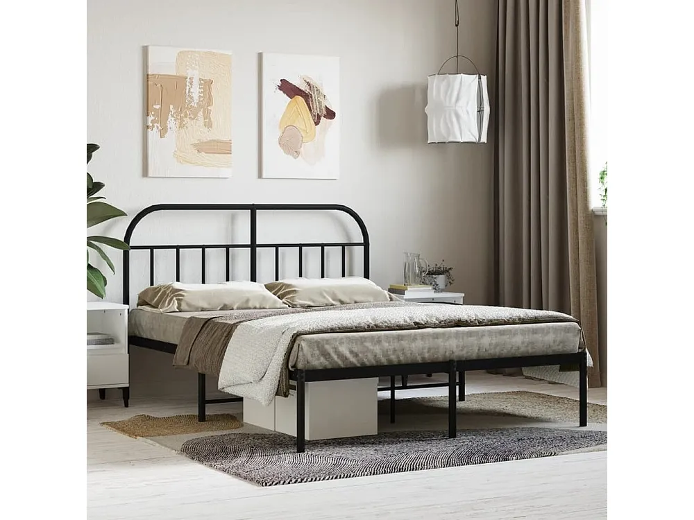 Estrutura de cama com cabeceira 140x190 cm metálico preto