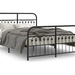Estrutura de cama com cabeceira e pés 140x190 cm metálico preto
