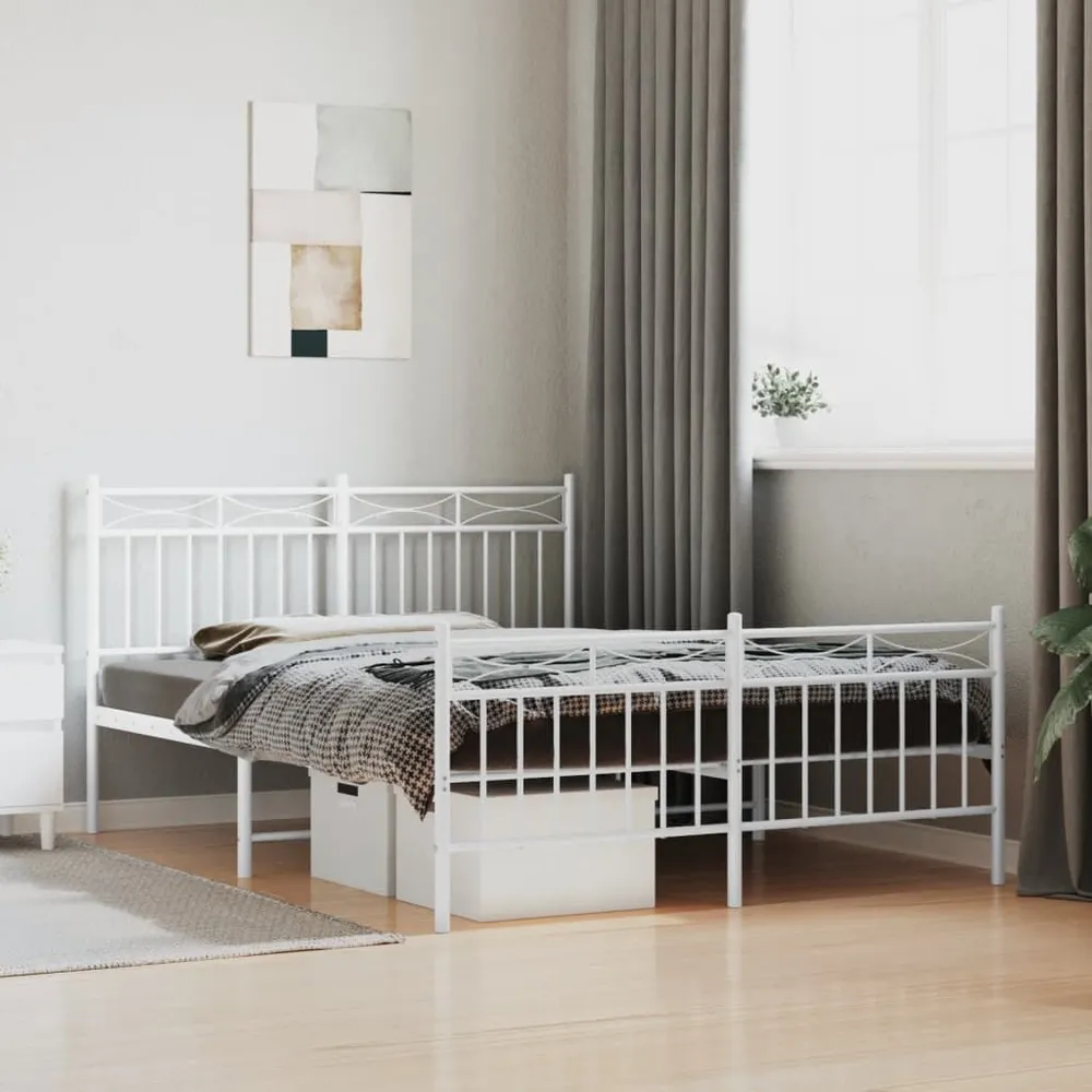Estrutura de cama com cabeceira e pés 140x190 cm metálico branco