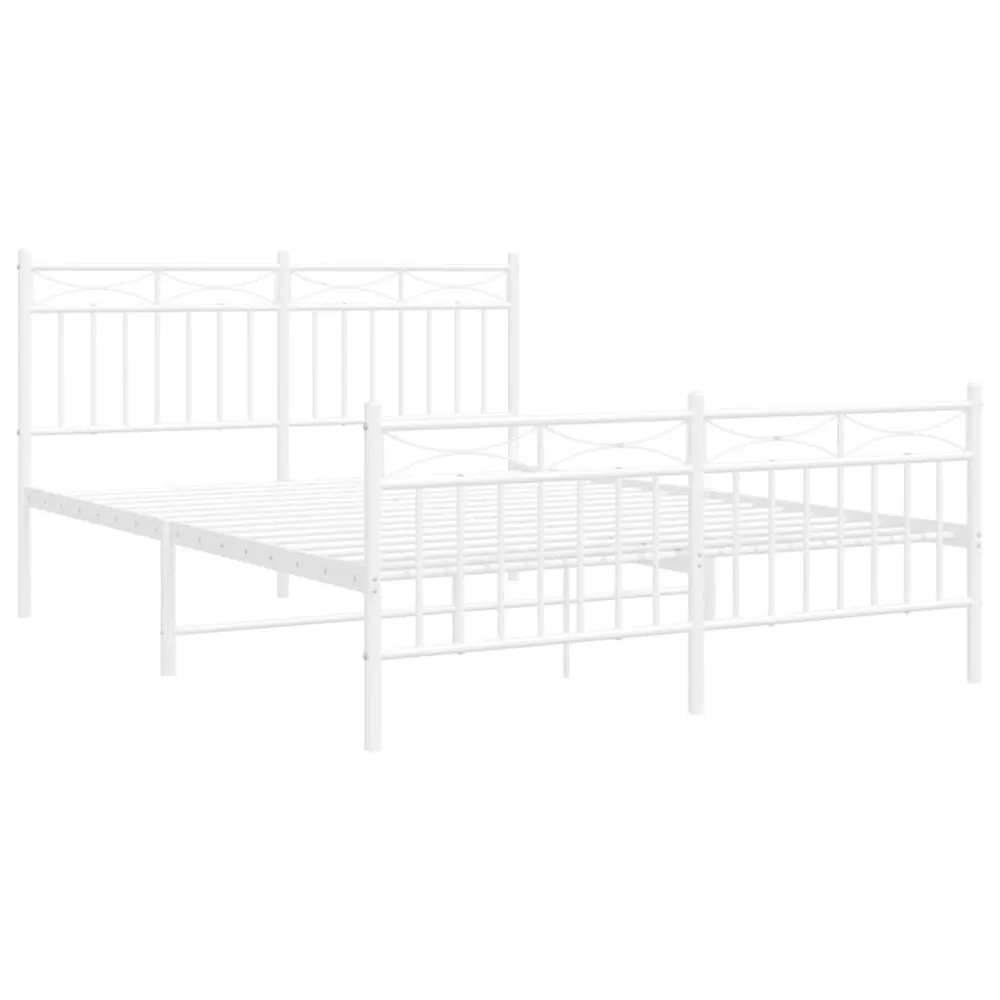 Estrutura de cama com cabeceira e pés 140x190 cm metálico branco
