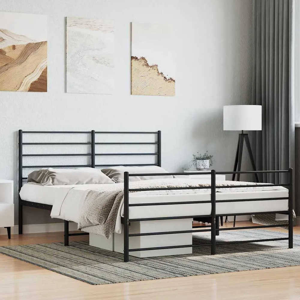 Estrutura de cama com cabeceira e pés 140x190 cm metálico preto