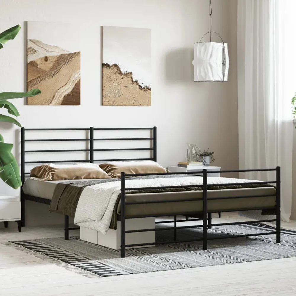 Estrutura de cama com cabeceira e pés 140x190 cm metálico preto
