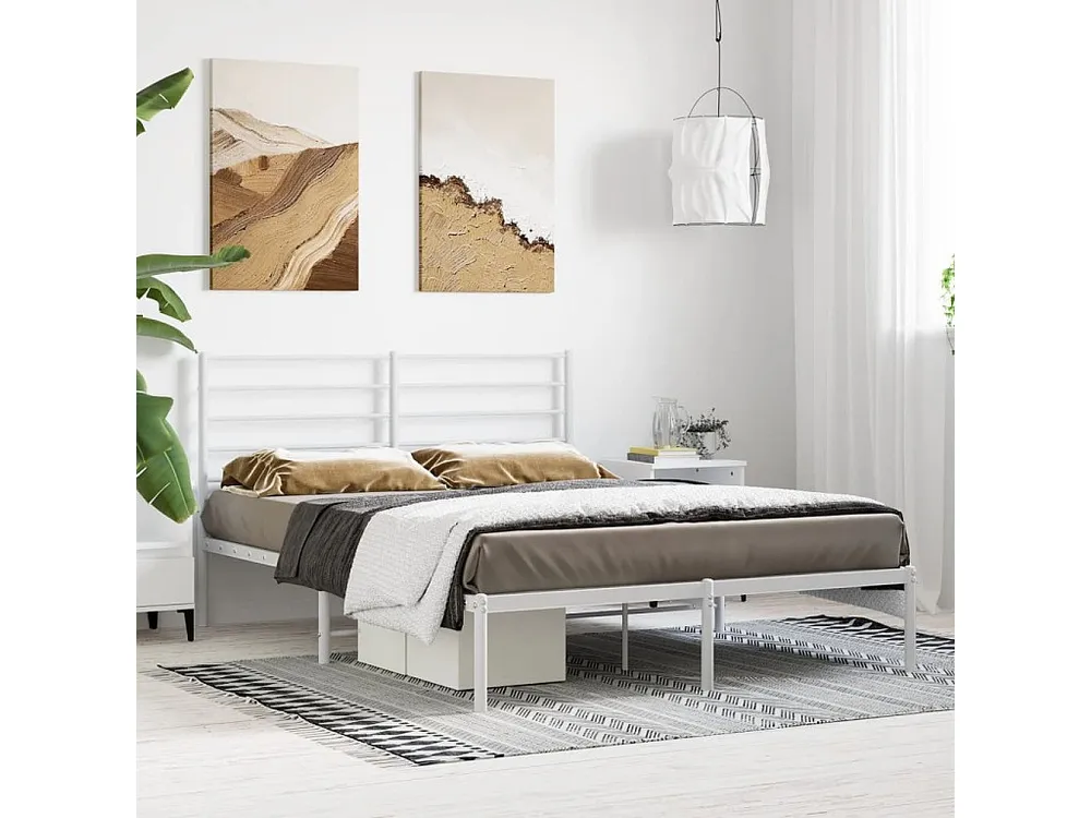Estrutura de cama com cabeceira 140x190 cm metálico branco