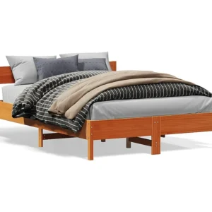 Estrutura cama com cabeceira 140x190cm pinho maciço castanho-mel