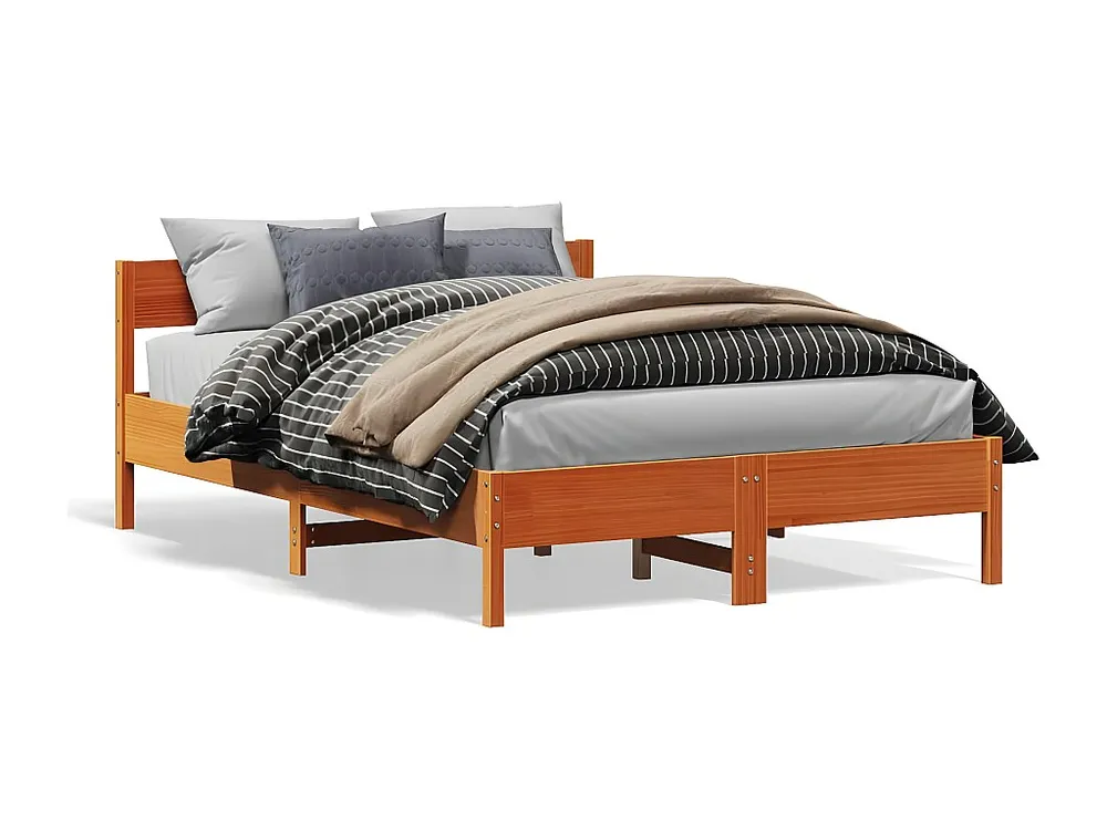 Estrutura cama com cabeceira 140x190cm pinho maciço castanho-mel