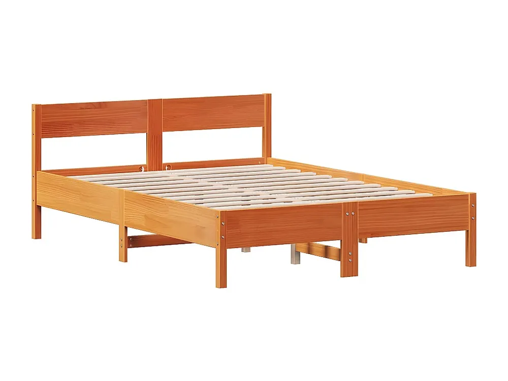 Estrutura cama com cabeceira 140x190cm pinho maciço castanho-mel
