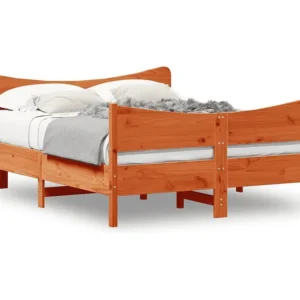 Estrutura cama com cabeceira 140x190cm pinho maciço castanho-mel