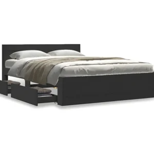 Estrutura cama com cabeceira 140x200 cm derivados madeira preto