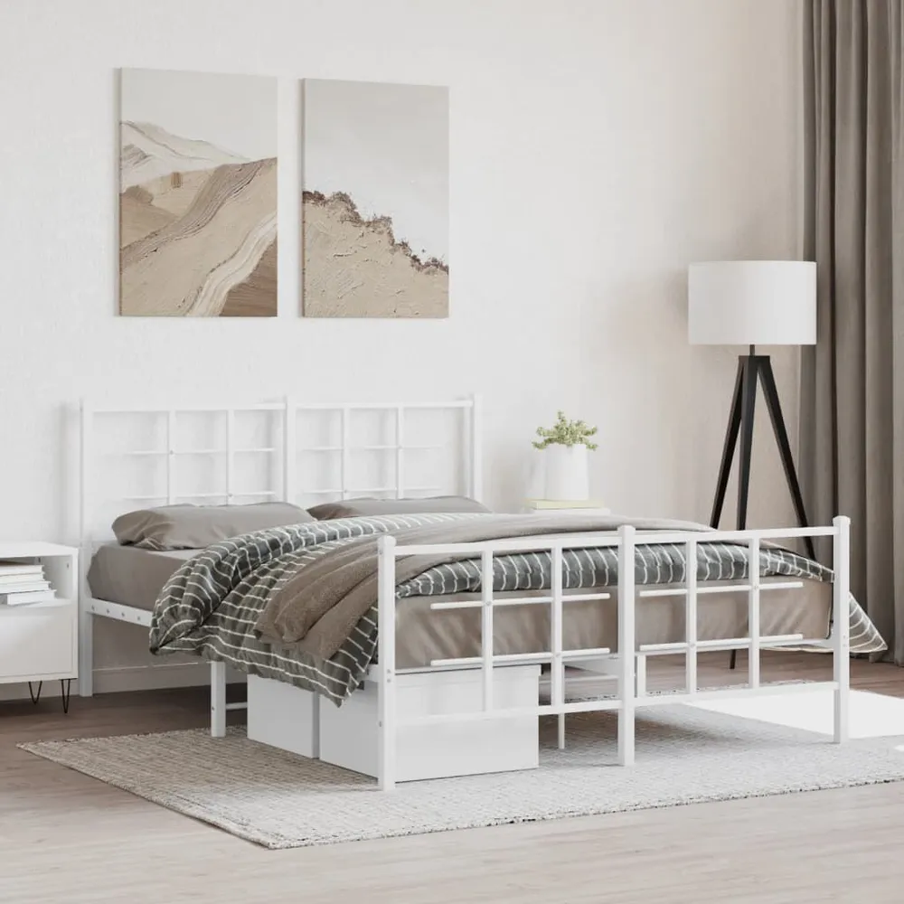 Estrutura de cama com cabeceira e pés 140x200 cm metálico branco