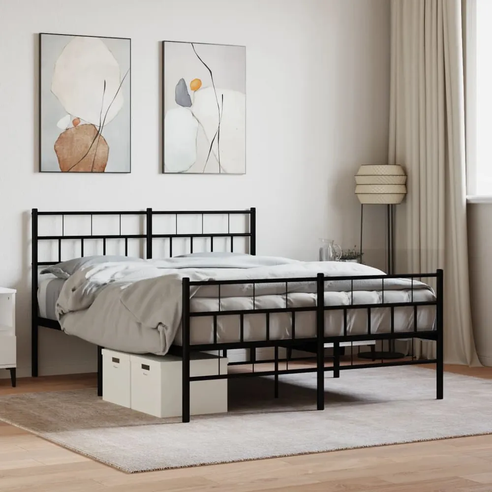 Estrutura de cama com cabeceira e pés 140x200 cm metálico preto
