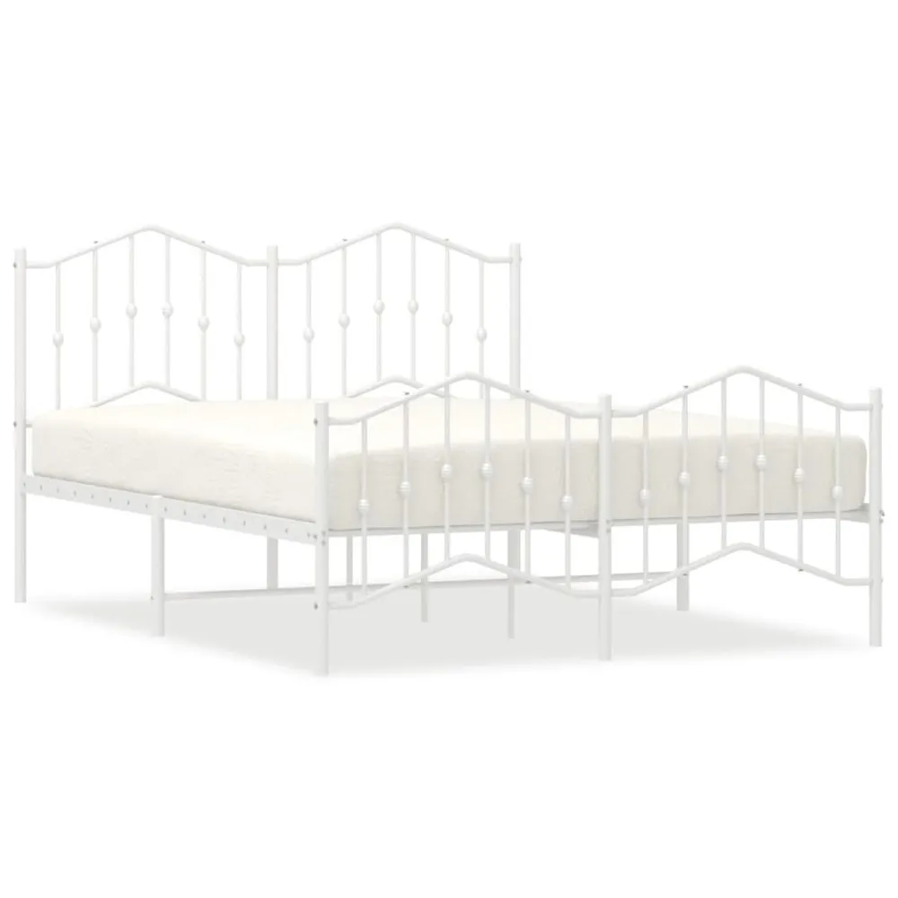 Estrutura de cama com cabeceira e pés 140x200 cm metálico branco