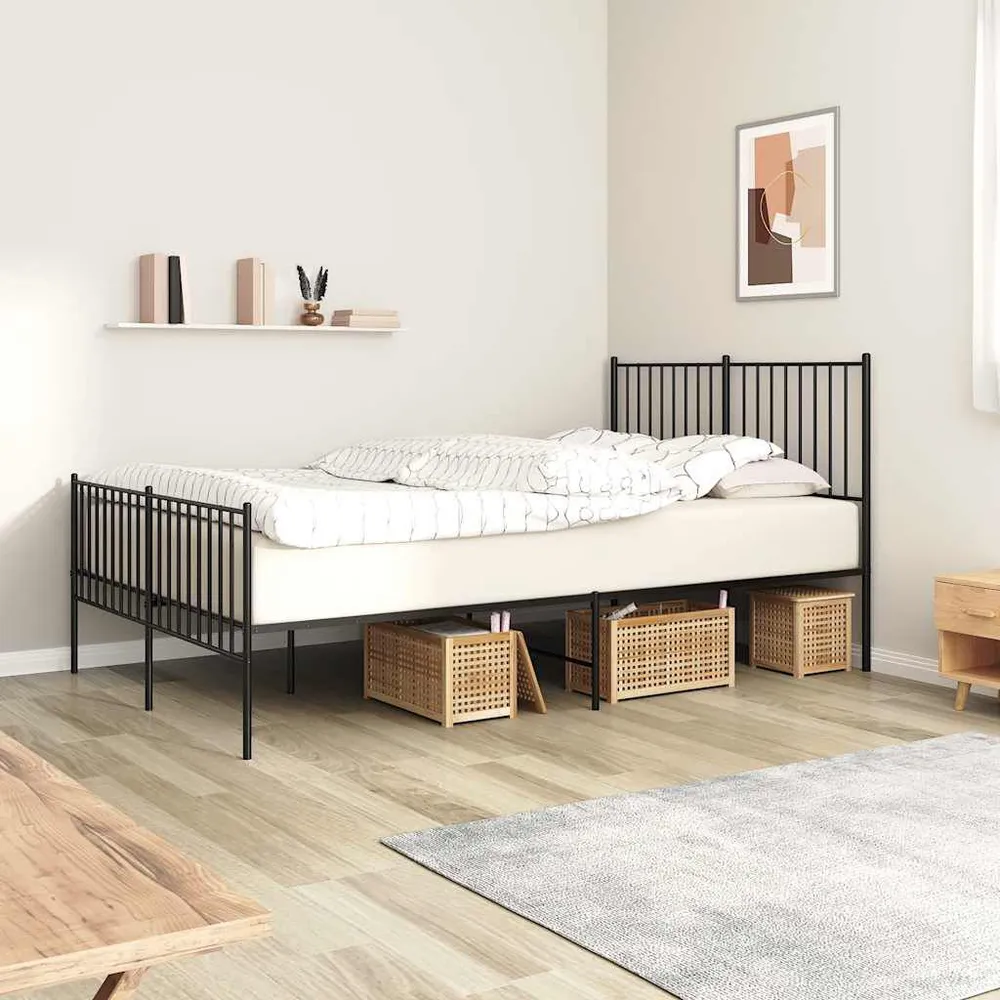 Estrutura de cama com cabeceira e pés 140x200 cm metálico preto